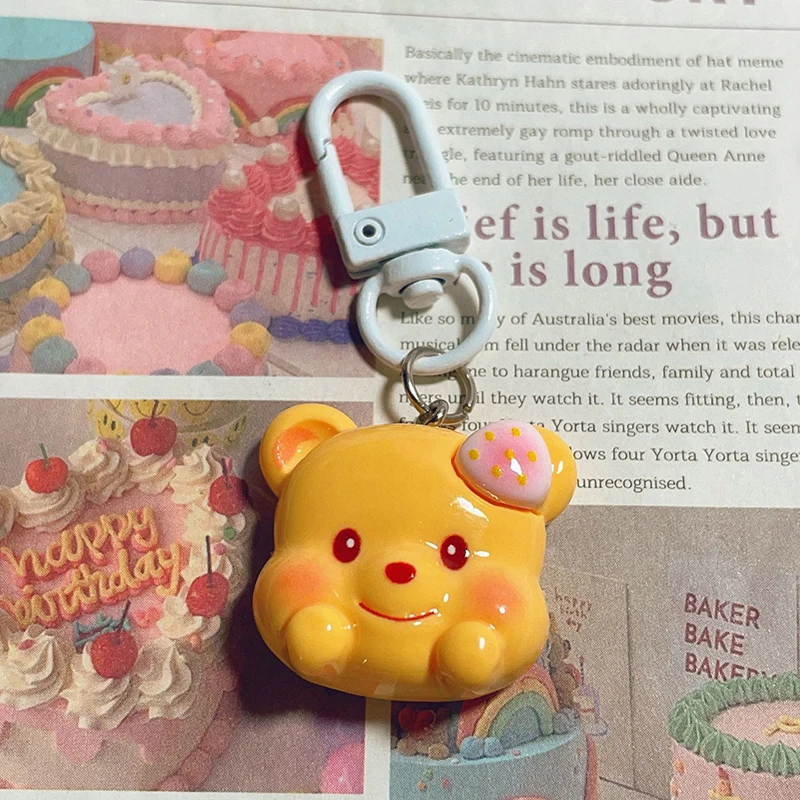 1PC Cartoon Apple Apron Bear Keyring Cute Butter Bear Keychain Bag Pendant Jewelry Women Backpack Charms DIY Decoration