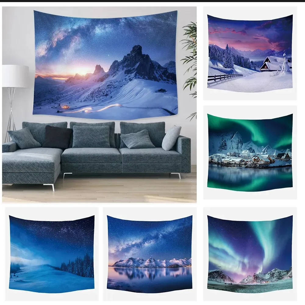 Beautiful Snow Mountain Aurora Scenery Hanging Cloth Office Living Room Tapestry Home Wall Decoration Tapestry