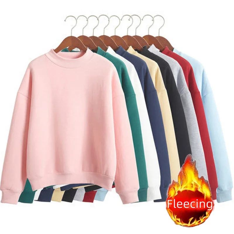 Top informal de manga larga con cuello medio alto para mujer, ropa de otoño e invierno, sudaderas rosas simples y lisas, nuevo básico