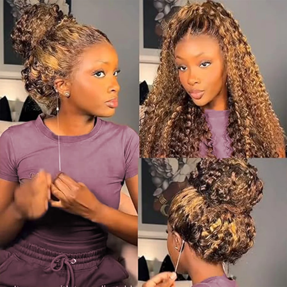 4/27 ombre encaracolado destaque peruca de cabelo humano preplucked 360 peruca cheia do laço perucas sem cola cabelo humano pronto para usar onda profunda