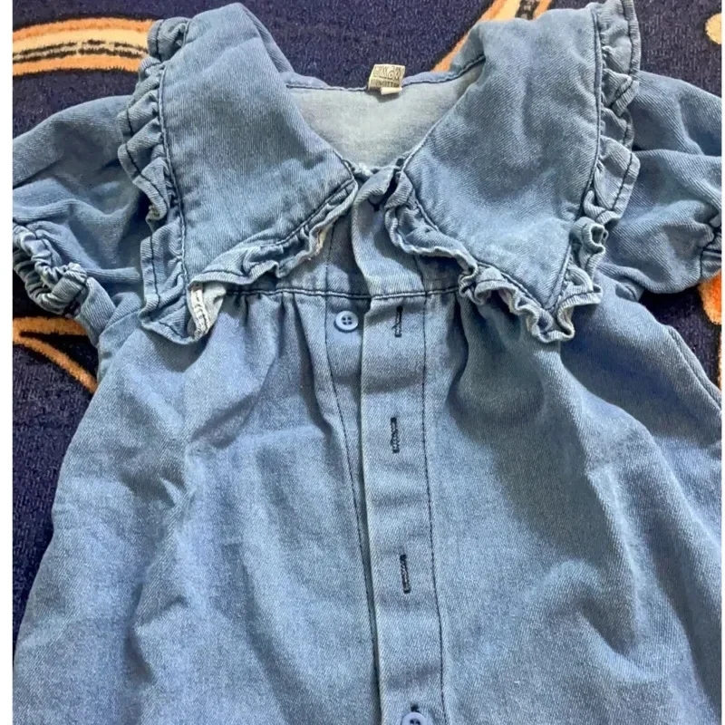 Abbigliamento per bambini ragazze vestito da sole ragazza elegante estate ragazze vestito con risvolto abiti in Denim per le donne 2023