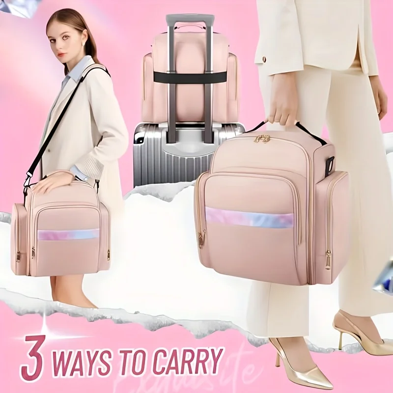 Women'S Makeup Bag Multi-Layer Removable Cases Jewelry Organizer Roll Travel Cosmetic Organizer Bag Storage Pockets Cosmetic Bag