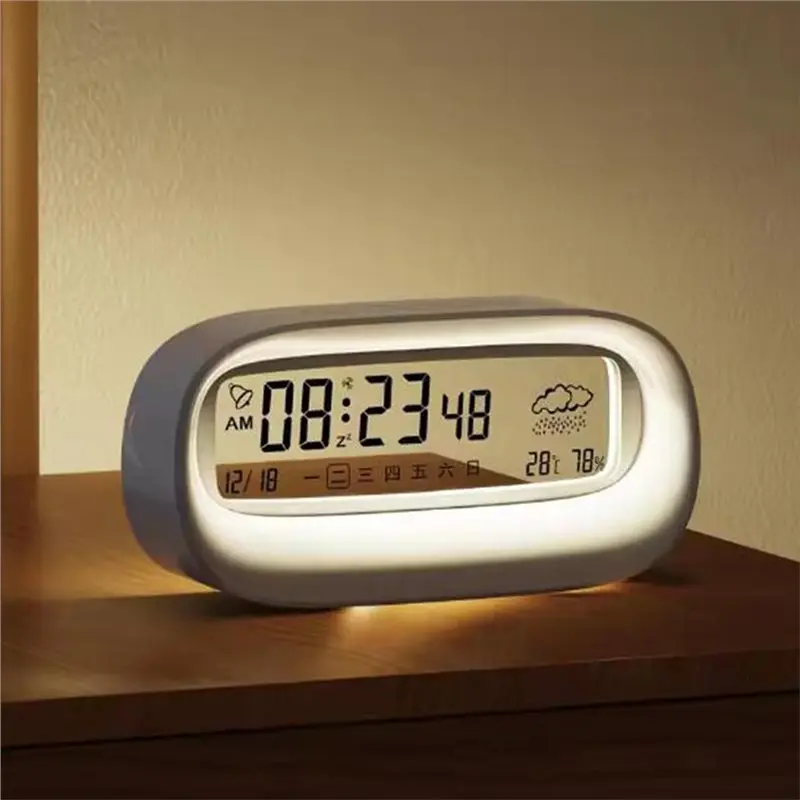 AB46-Rechargeable Alarm Clock Alarm Clock Cute Cartoon Smart Digital Calendar Multifunctional Transparent Gift