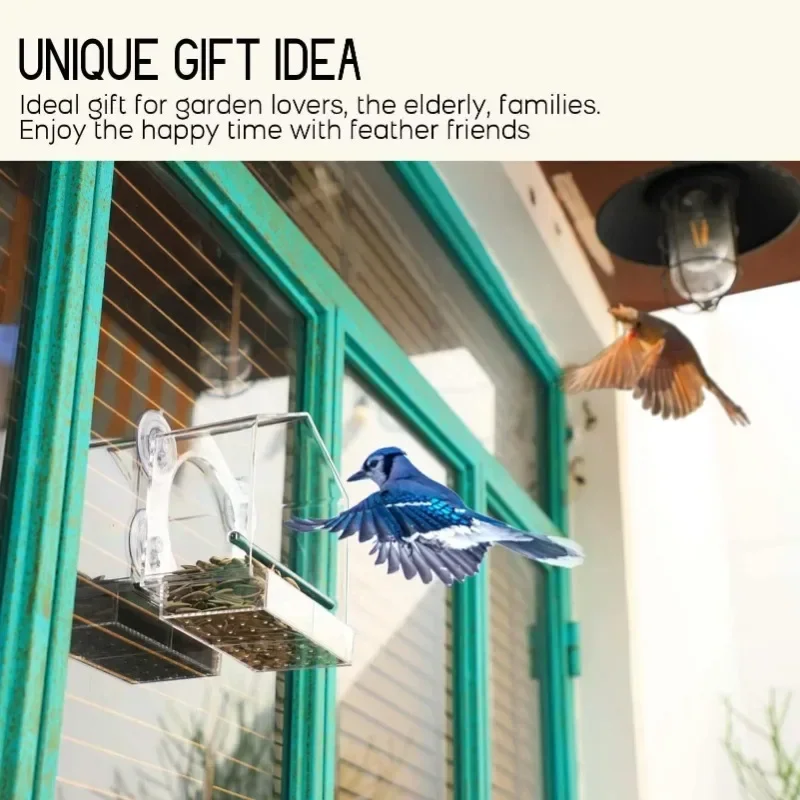 Window Type Bird Feeder, Reusable Tray, Waterproof Transparent Squirrel Food Container, Outdoor Suction Cup Installation