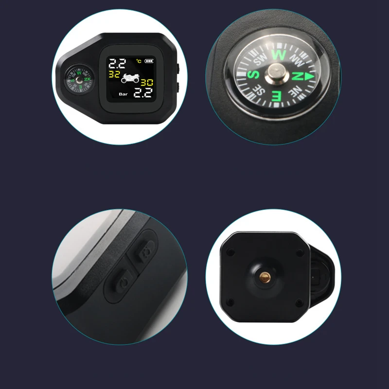 Waterproof Motorcycle Real Time Tire Pressure Monitoring System TPMS Wireless LCD Display External Sensors With Compass