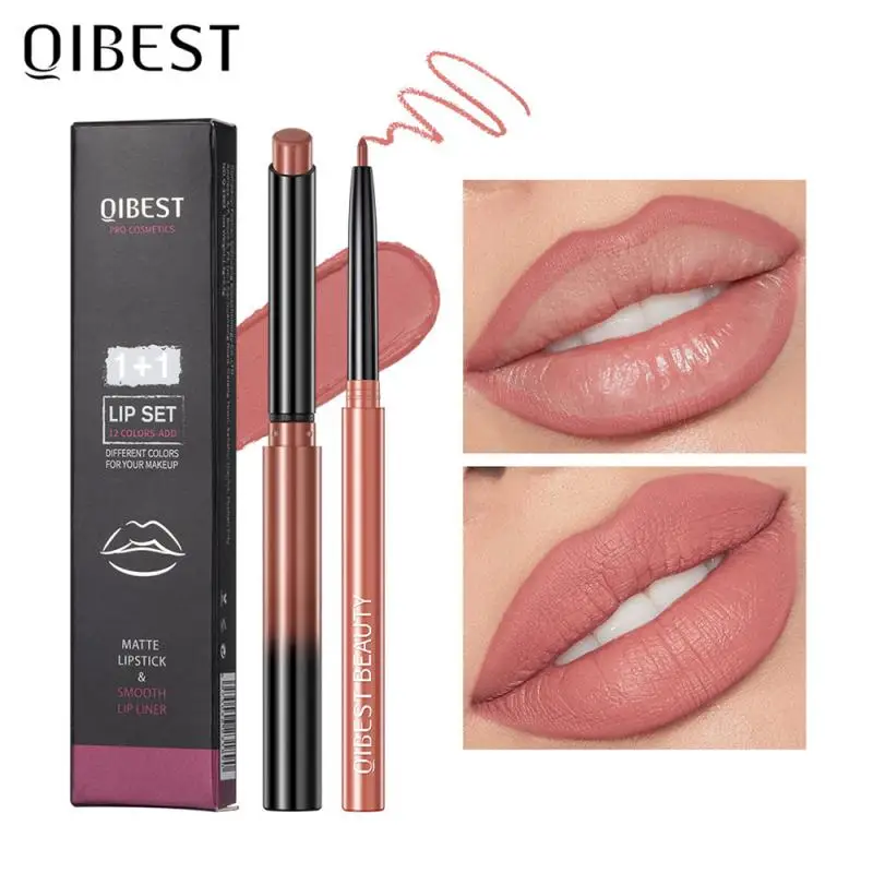 2 stücke Lippenstift Lip liner Stift Set matt Samt Lip Liner Bleistift Kontur Make-up sexy roten Lippenstift langlebige Kosmetik