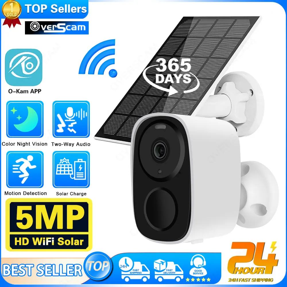 

Solar camera security 5MP Battery Camera With 3W Full Color Night Vision Outdoor wifi surveillance camera security protection