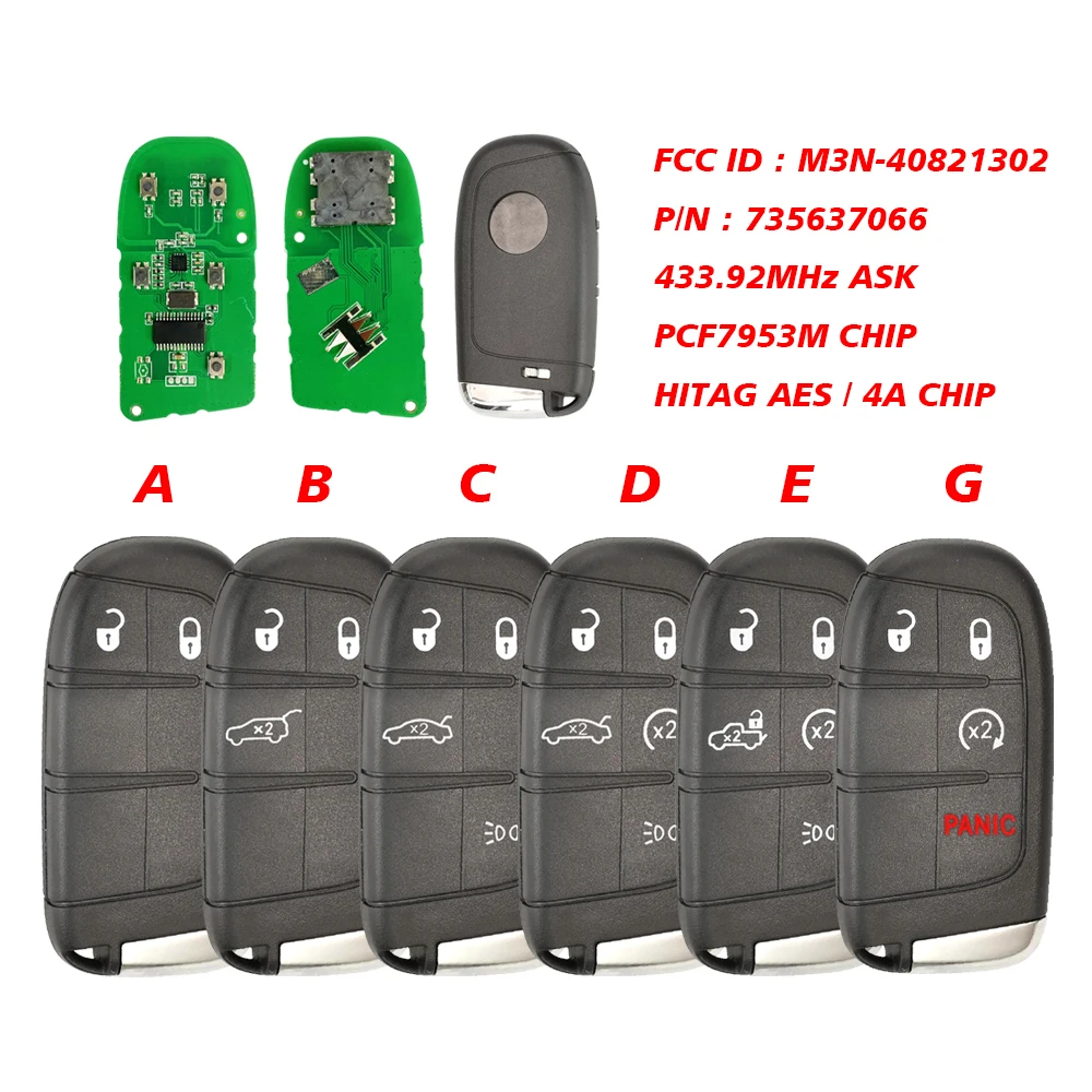 

For Fiat 500 500L 500X 2016-2019 434MHZ FCCID 85B83D62 PCF7953M 4A Chip Remote Car KeySmart Fob CN017029