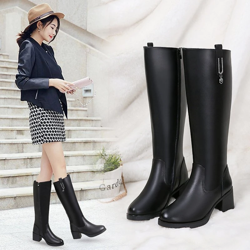 Winter Women Boots 2023 Korean Fashion Women\'s Knee Boots Fashion Waterproof High Heel Boots Comfortable Chunky Heel Long Boots