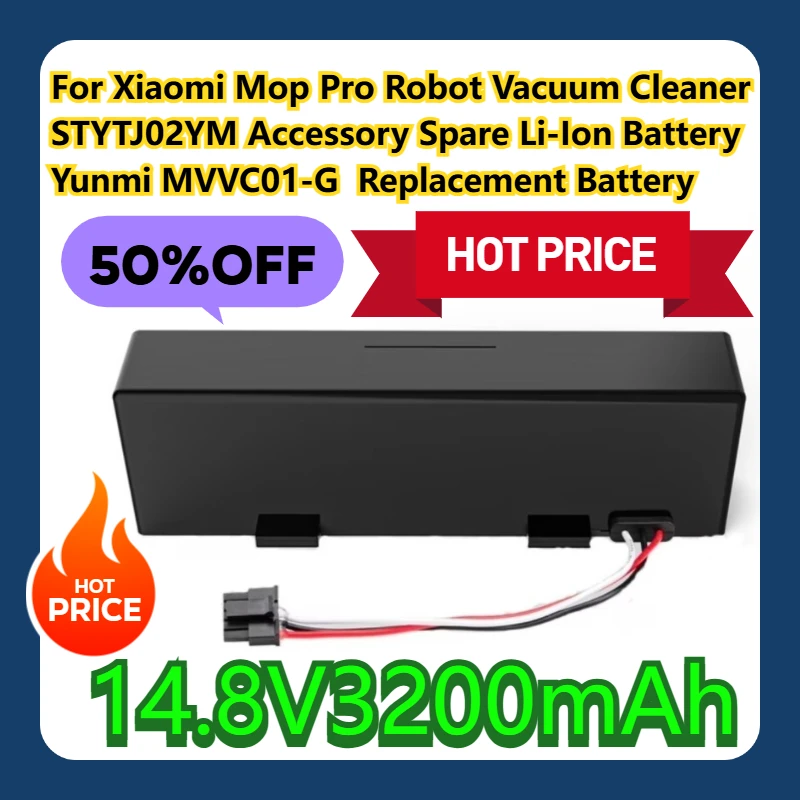

For Xiaomi Mop Pro Robot Vacuum Cleaner STYTJ02YM Accessory Spare Li-Ion Battery Yunmi MVVC01-G 14.8V3200mAh Replacement Battery