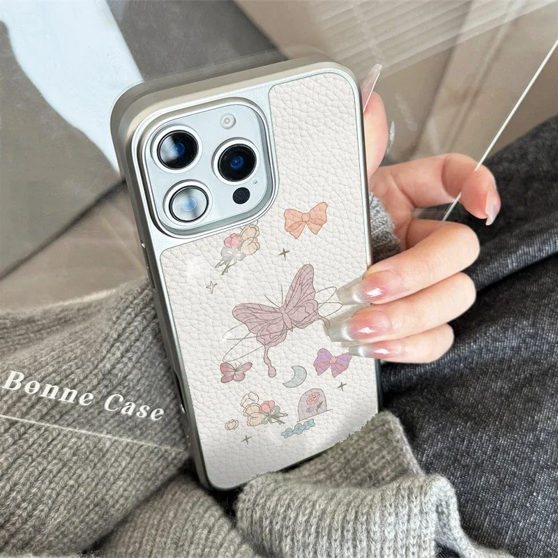 حافظة هاتف إنس لاكي فراشات وزهور جلدية لهاتف آيفون 11/12/13/14/15/16/17 برو ماكس اير بلس