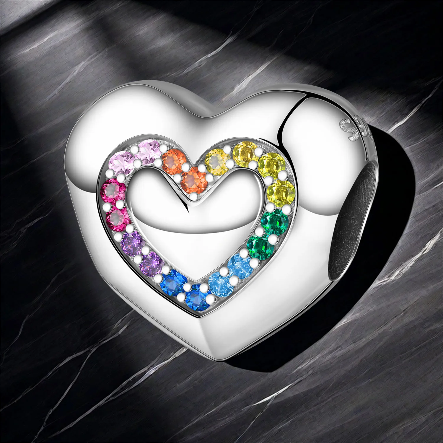 925 Sterling Silver Heart Shaped Rainbow Love Beads Fit Bracelets Decoration DIY Birthday Party Gift Jewelry Bracelet Accessory