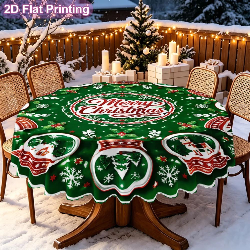 2D flat 1 piece tablecloth, Merry Christmas snowball pattern plate, seasonal pattern, holiday Halloween Christmas tablecloth