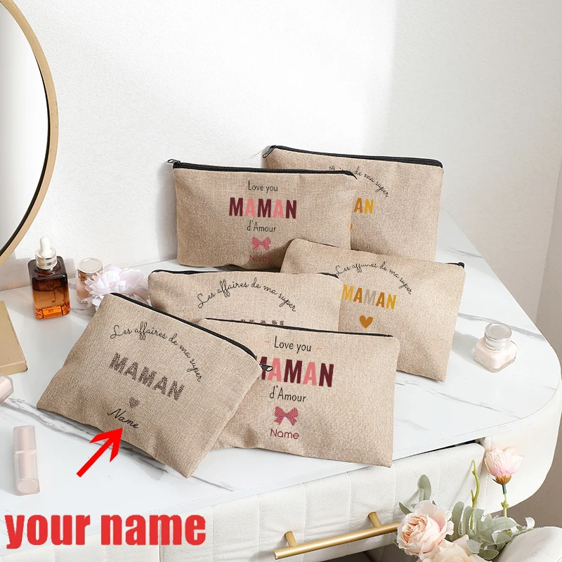 

Personalized with Name Floral Boho Leopard Mamie Heart Patternsmakeup Pouch Travel Bag for Mother & Daughter Mother's Day Gifts