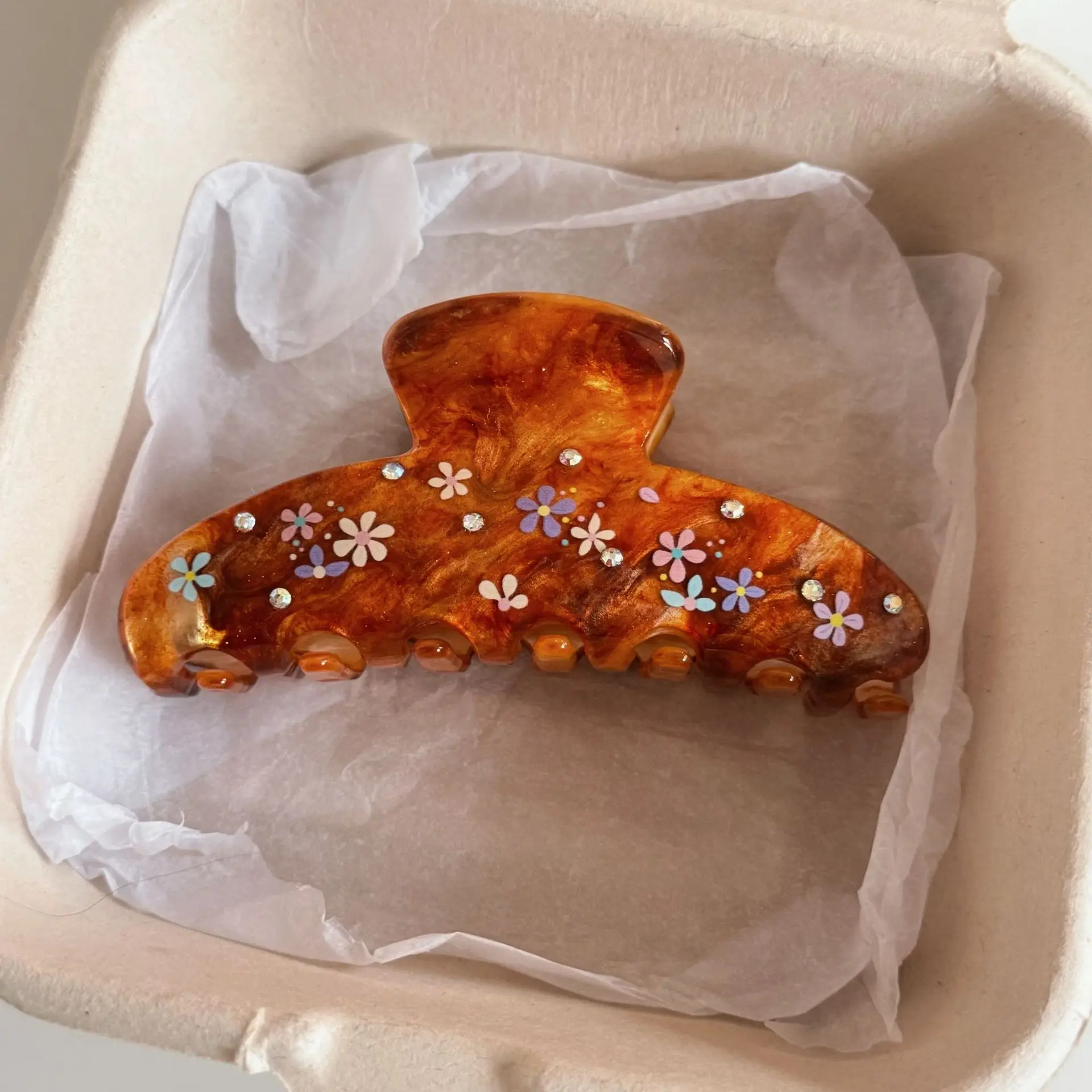 

French stylish caramel hairpin starry sky flower grab clip shark clip amber sunset vacation hair accessories