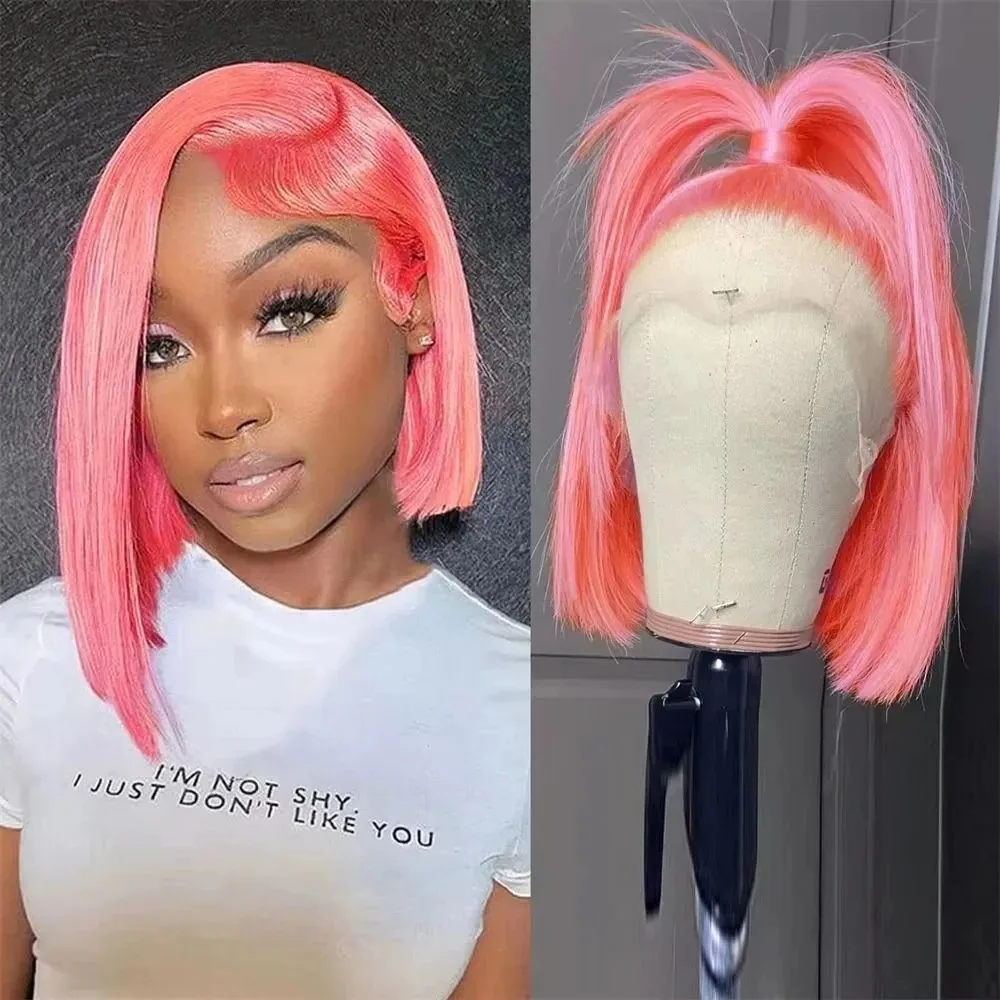 20 Inch Short Pink Bob for Women Synthetic Hair 180 Density Natural Straight Heat Resistant Fiber Wigs for Daily Party Cosplay