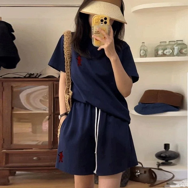 

Футболка женские короткие комплекты из 2 предметов для офиса в корейском стиле с эластичной резинкой на талии и карманами Тенденции Шикарные и элегантные легкие стильные женские шорты