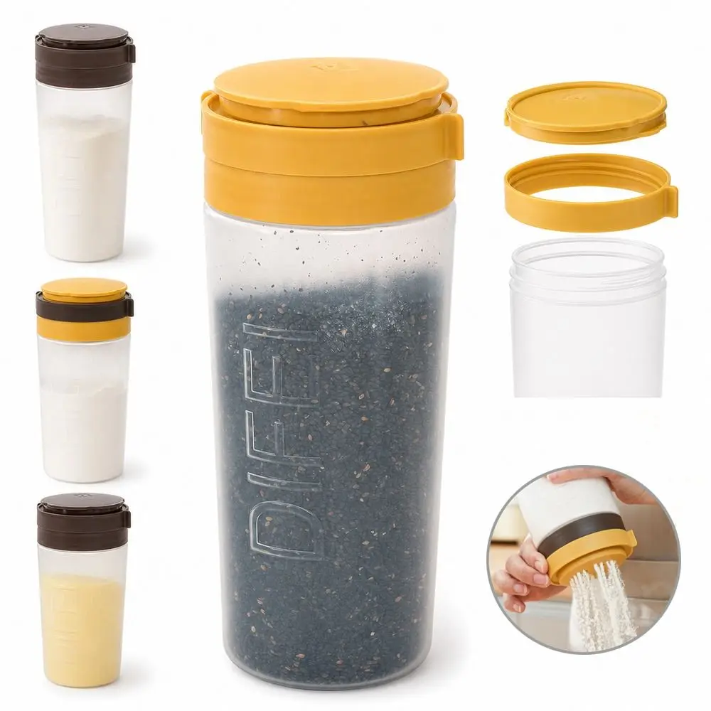 Plastic Flour Shaker Rotary Mixing Chamber Perforated Shaker Lid Seasoning Shaker Detachable Baking Supplies Cooking Tools