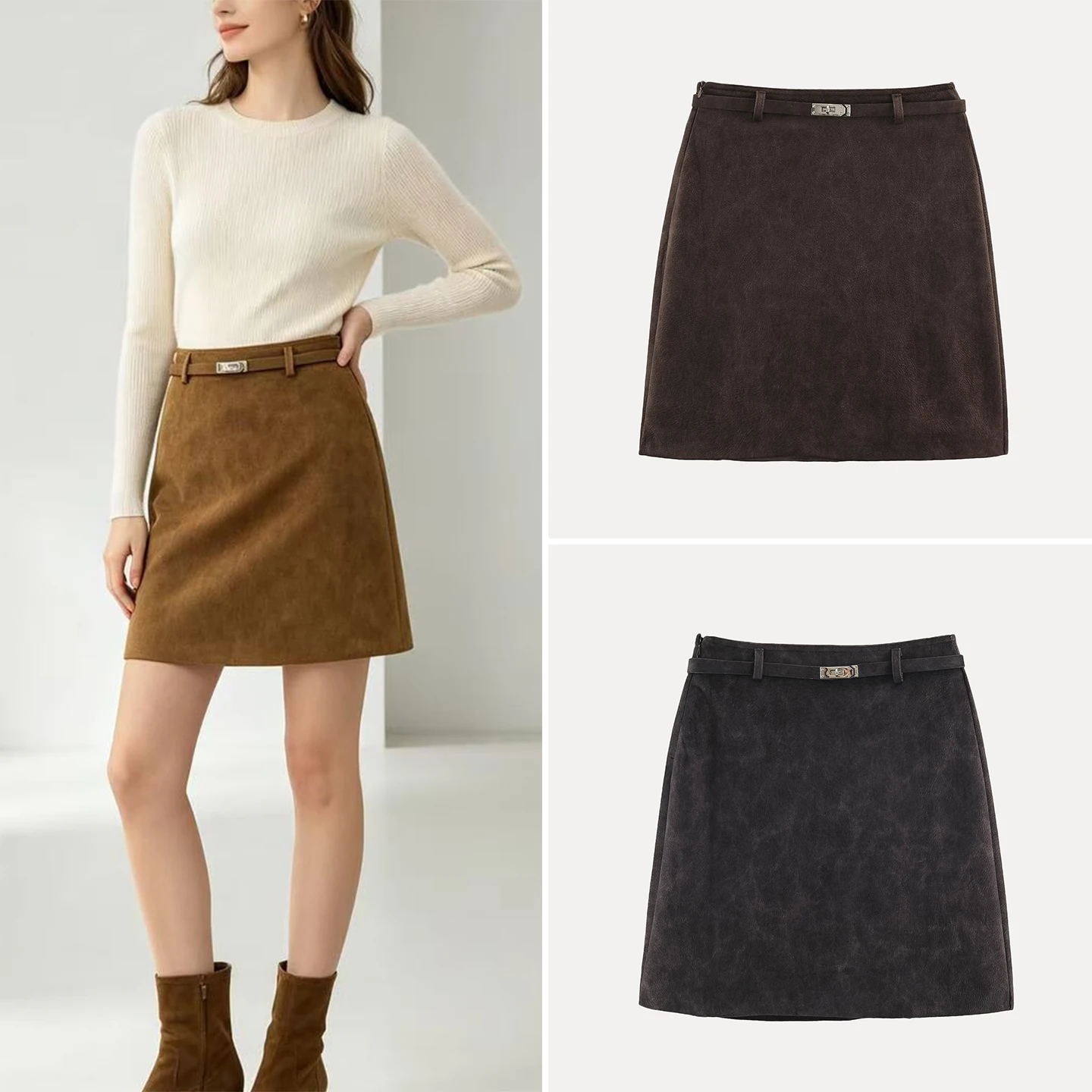Fashionable High Waist A-Line Skirt with Belt Women's Autumn 2026 New Arrival Retro Style Personalized Short Skirt