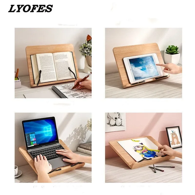 Adjustable Reading Rest Table Home Study Room Book Holder lyofes Cookbook Stand Pages Fixed Kitchen Bookends Shelf Wood