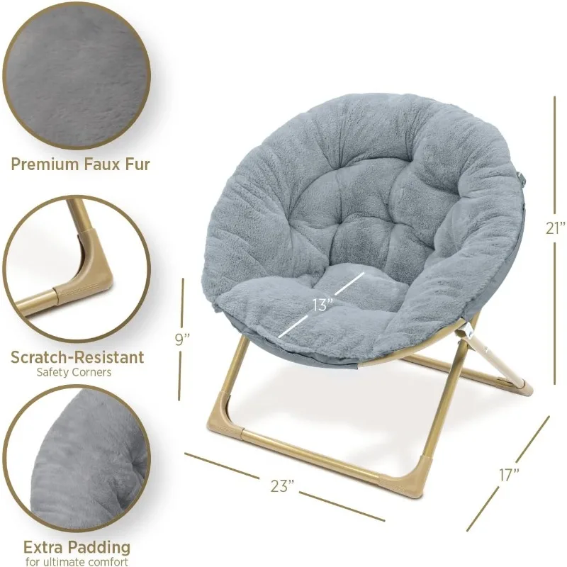 Mini chaise douillette Milliard pour enfants, chaise mentaires orielle pliante en fausse fourrure pour les tout-petits, gris