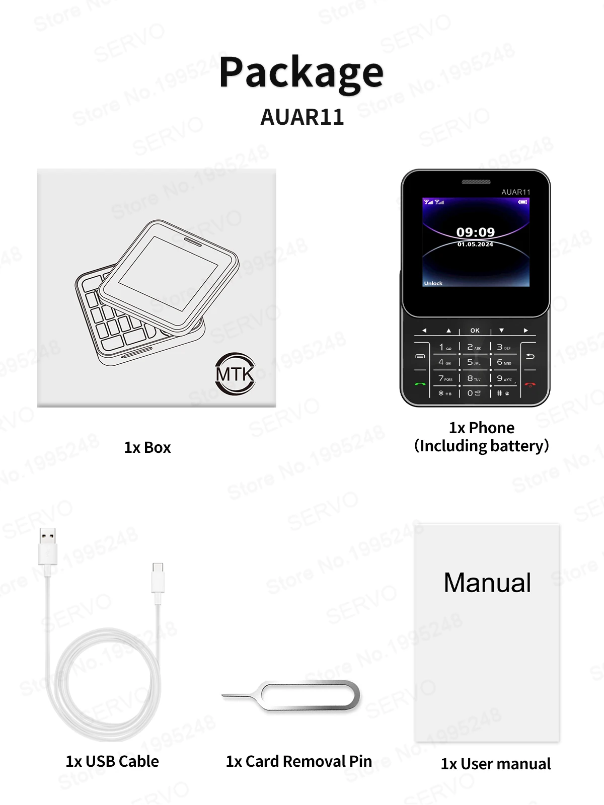 SERVO AUAR11 2.4 Inch Rotatable Screen Feature Phone Dual SIM Magic Voice Speed Dial Blacklist Flashlight FM 2G Keypad Cellphone