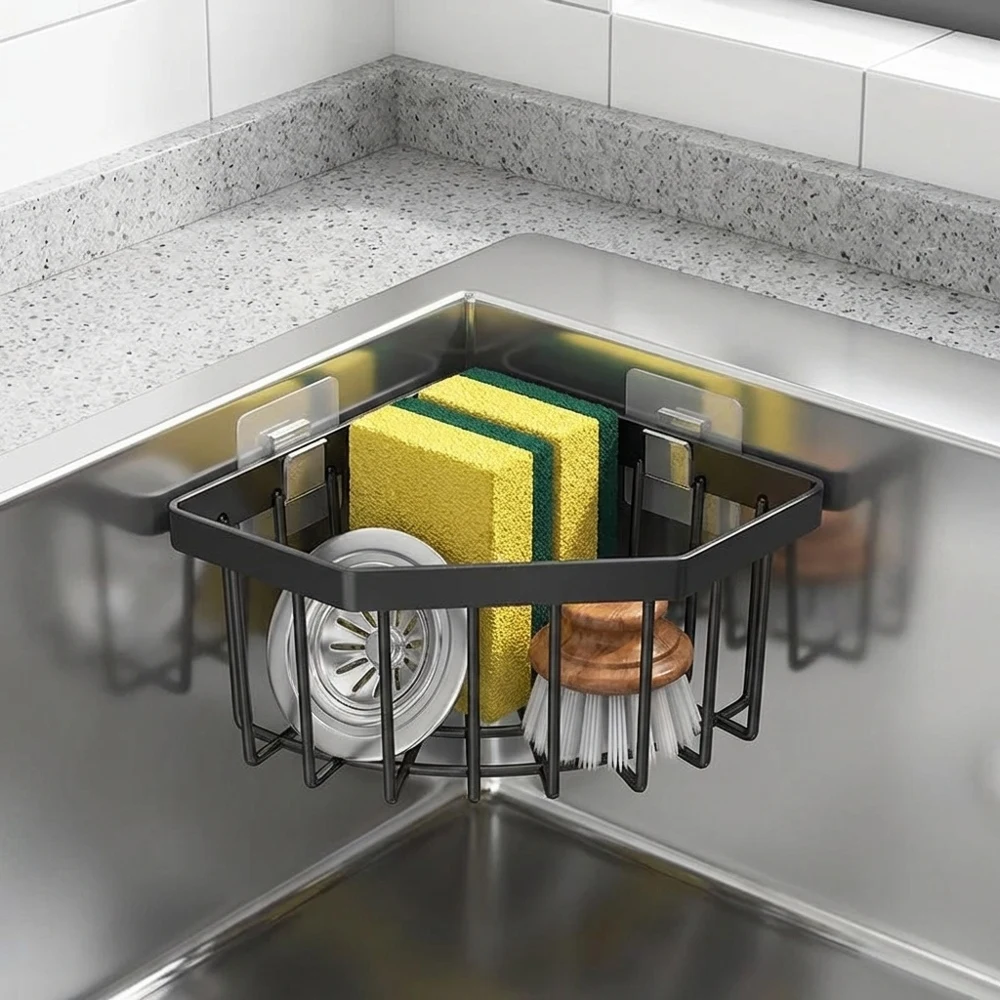 

Corner Kitchen Sink Storage Basket Suction Cup Bathroom Storage Rack Stainless Steel Drain Rack Vegetable Washing Tray Sponge Br