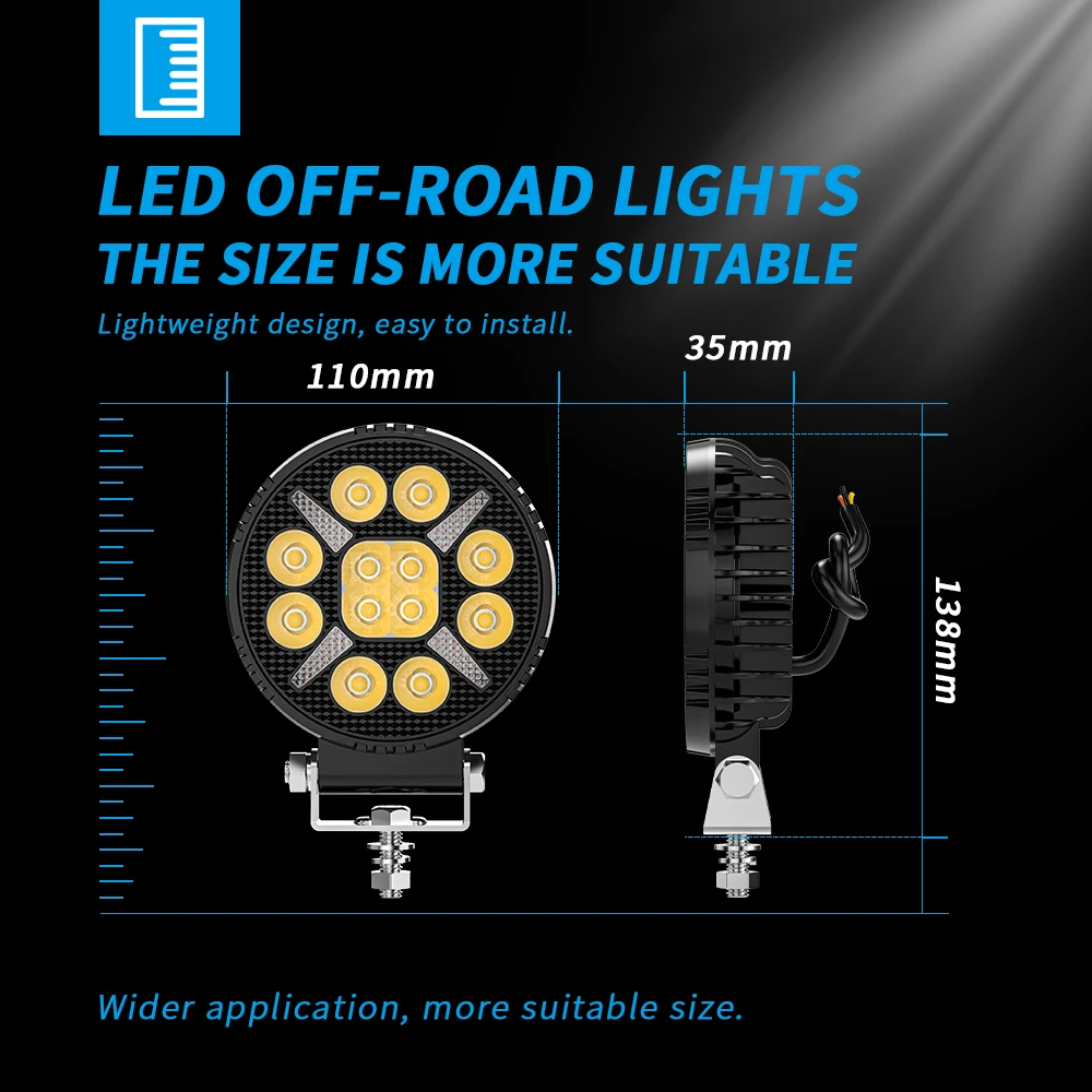 4Inch Led 4X4 Round Square Spotlight 12LED White+Amber DRL For Trucks Off-road Vehicle ATV SUV UTV 4WD Jeep Boat