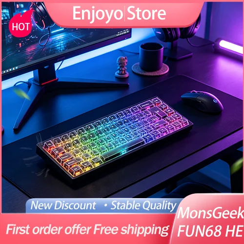 MonsGeek FUN68 HE Esports Magnetic Switch Mechanical Keyboard 8K Polling Rate Full‑Range RT Hot‑Swap Wired Gaming Keyboard PC