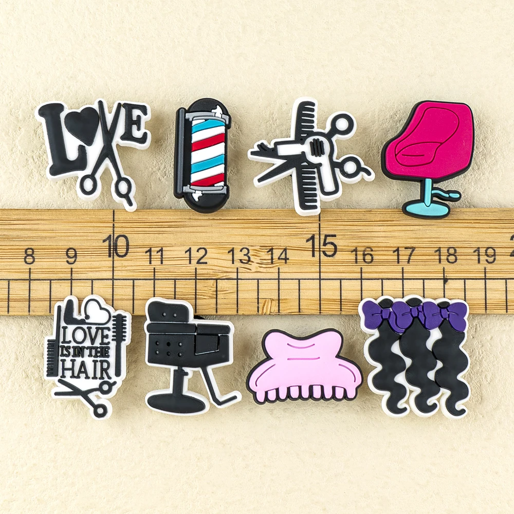 1/12pcs PVC Hairdressing Shoe Charms for Women Girl Pins Hairdryer Curling Iron Scissor Pins Accessories Shoe Decorations Buckle image 6