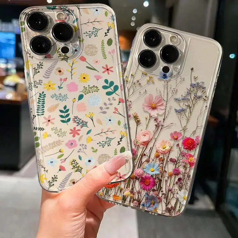 Flowers Leaf Print Phone Case for OPPO A38 A58 A78 A17 A18 A16 A15 A60 A76 A57 A77 A55 A54 A74 A52 A92 A94 A96 A53 Clear Cover