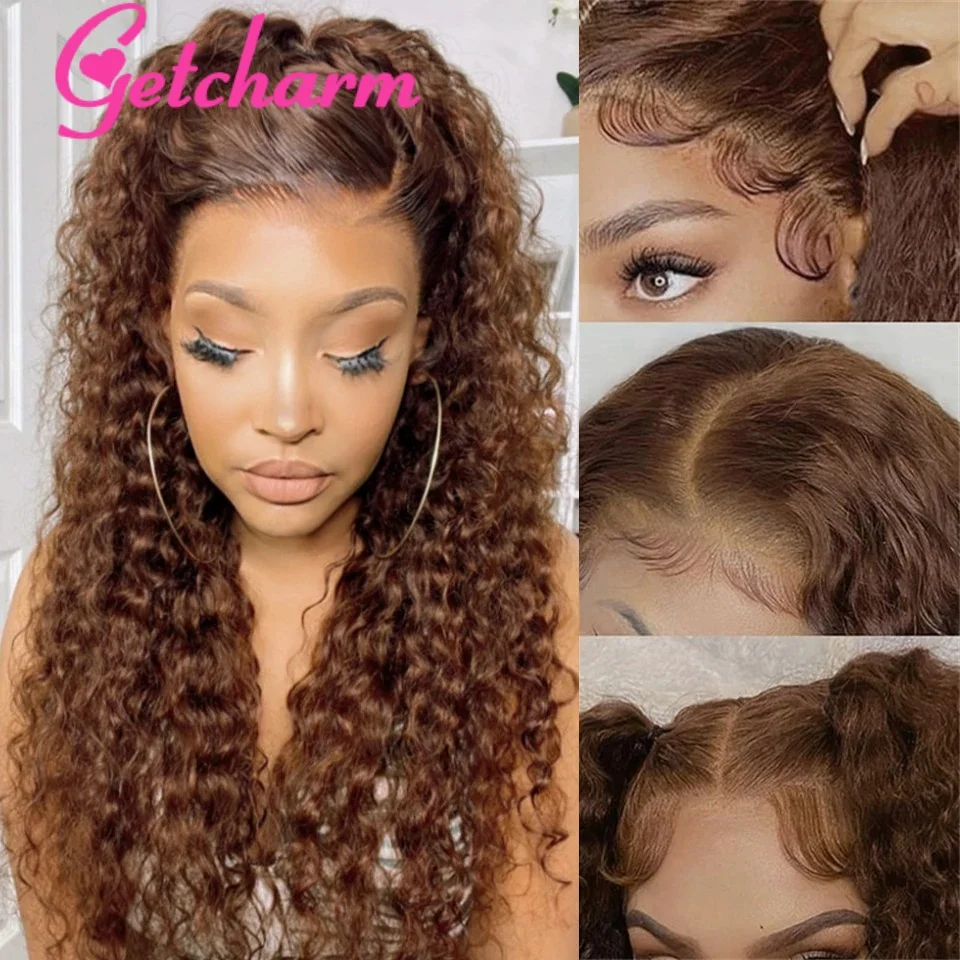 Chocolate Brown 13x4 Lace Front Wig Deep Curly Human Hair Wigs 5x5Glueless Wig Ready to Wear Water Wave Lace Front Wig for Women