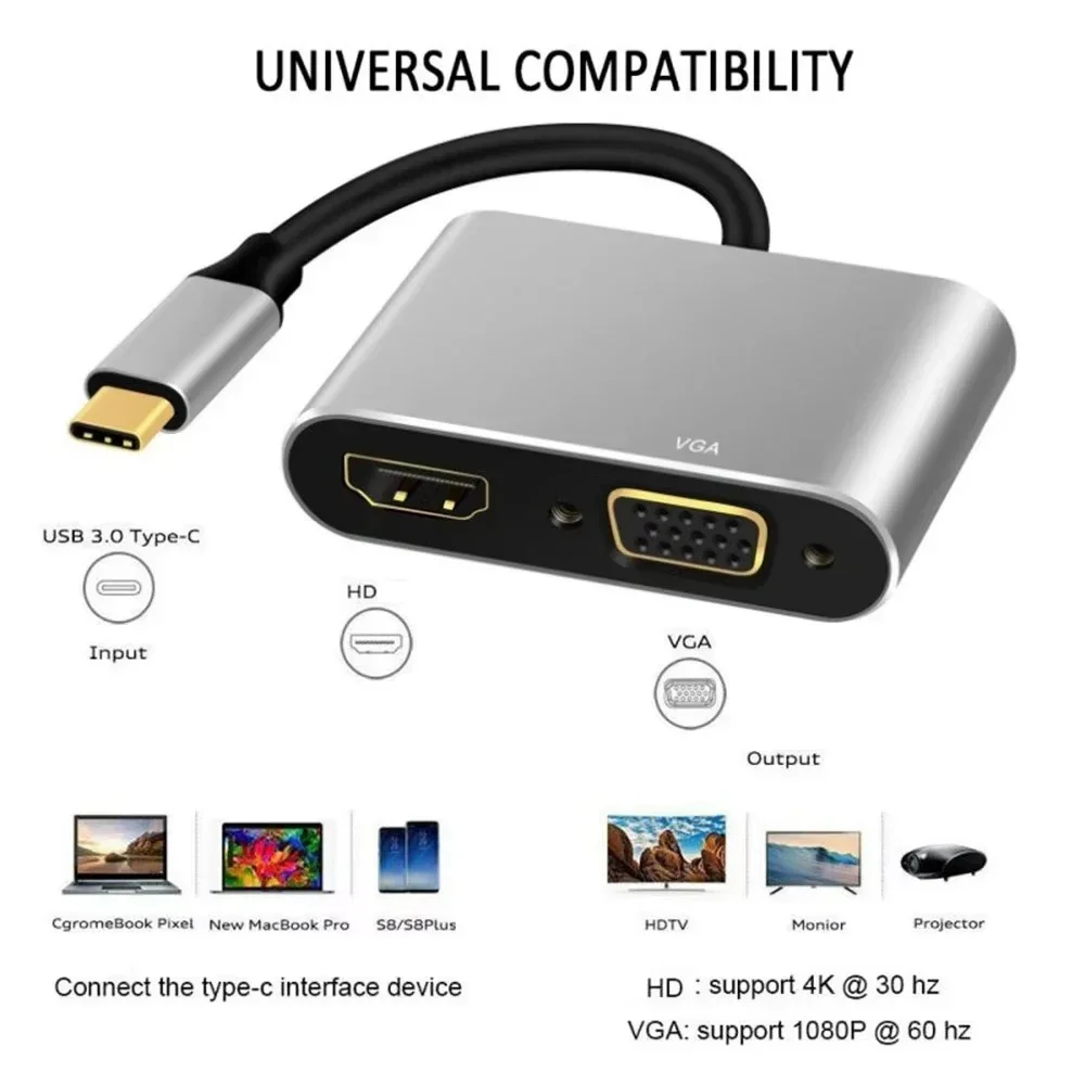 USB C Type C To HDMI-compatible VGA  Adapter 4K USB3.1 Audio Video Converter For Samsung Galaxy S10/S9/S8 Huawei Mate 20/P30 Pro