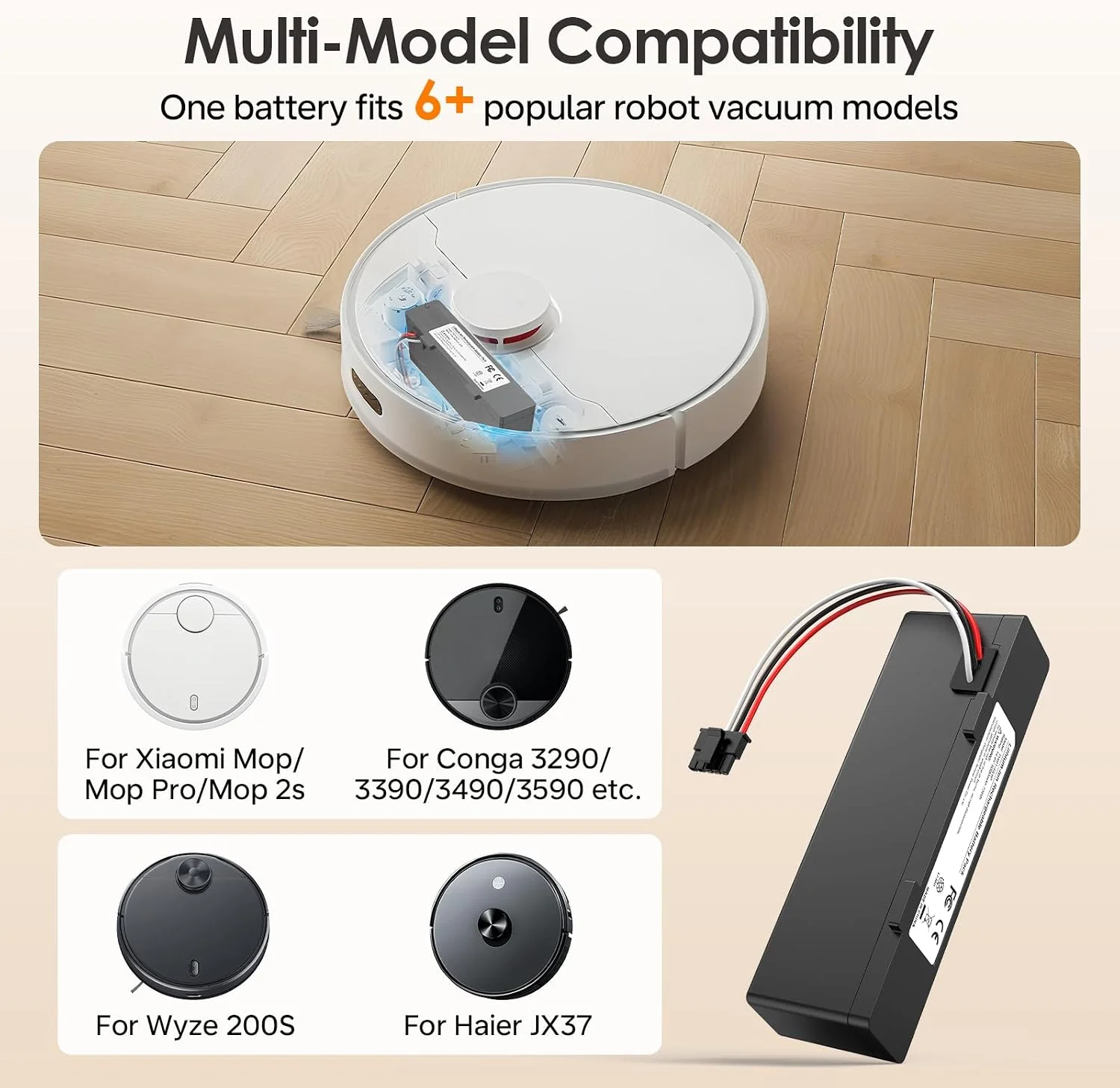 Aleaivy 3500 mAh Ersatzakku für Wyze WVCR200S Roboterstaubsauger, für Xiaomi STYTJ02YM, für Xiaomi Mop Pro/Mop P/Mop 2S Roboterstaubsauger, für Conga 3290 3390 3490 – Detail 2