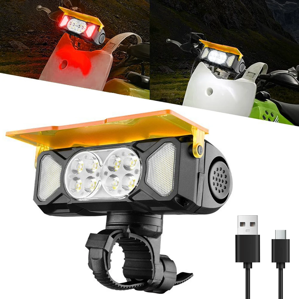 

2 Color Bicycle Front Light Rechargeable 120 dB Bike Light Power Display, with Horn MTB Bicycle Head Lights Cycling Accessories