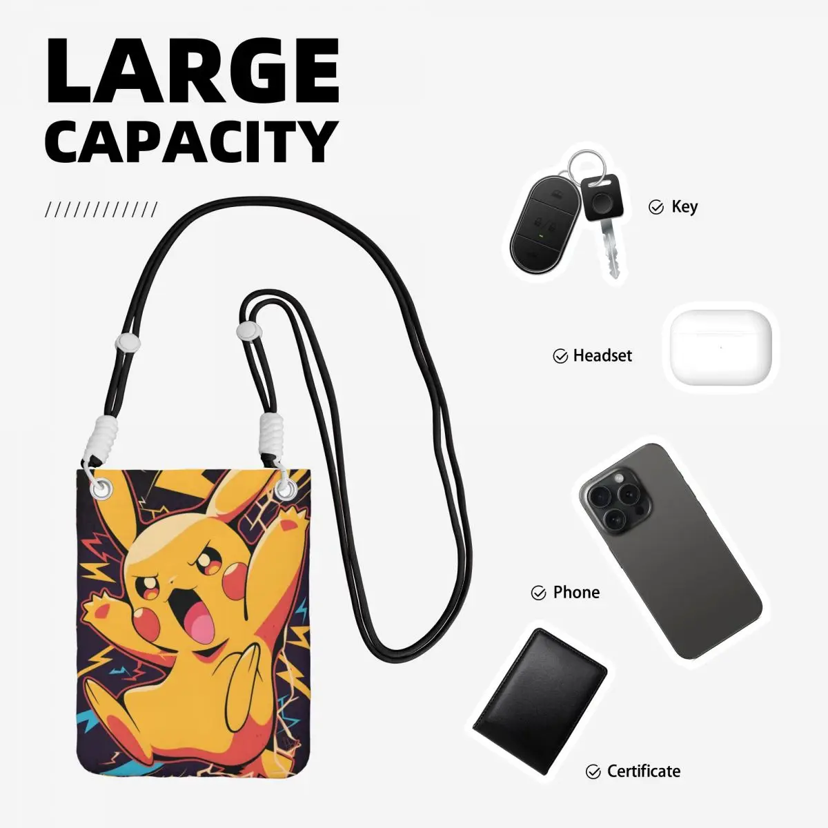 مخصص P-Pikachus تحمل حقيبة الهاتف المحمول قطري الرجال النساء سلسلة ألعاب الفيديو حقيبة الهاتف المحمول لركوب الدراجات الهاتف المال الحقيبة