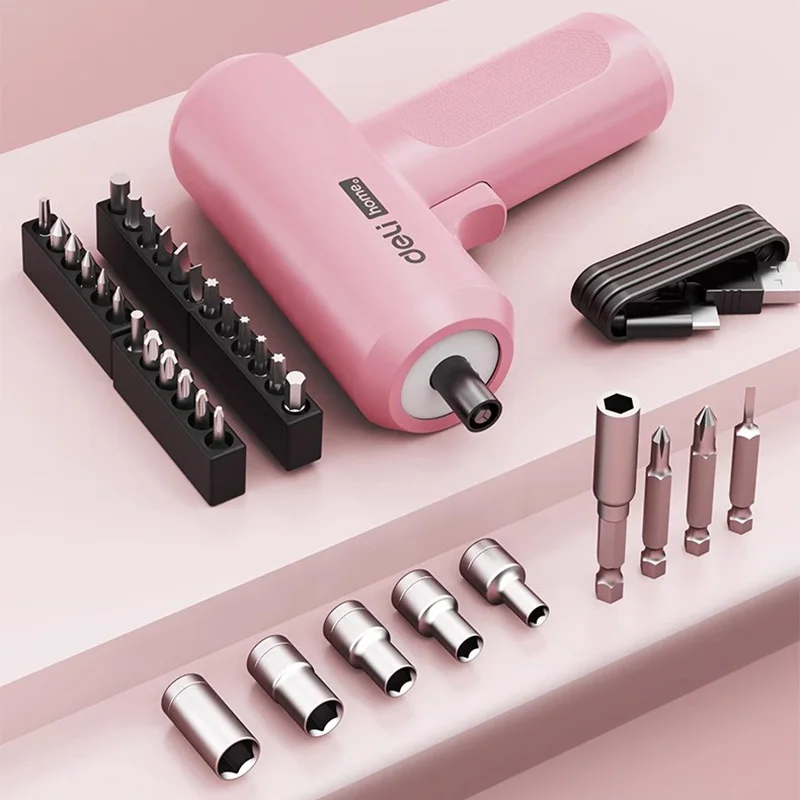Conjunto de chave de fenda elétrica rosa 3.6v, chaves de fenda elétricas sem fio inteligentes, recarregável por usb, broca manual, ferramentas de reparo doméstico