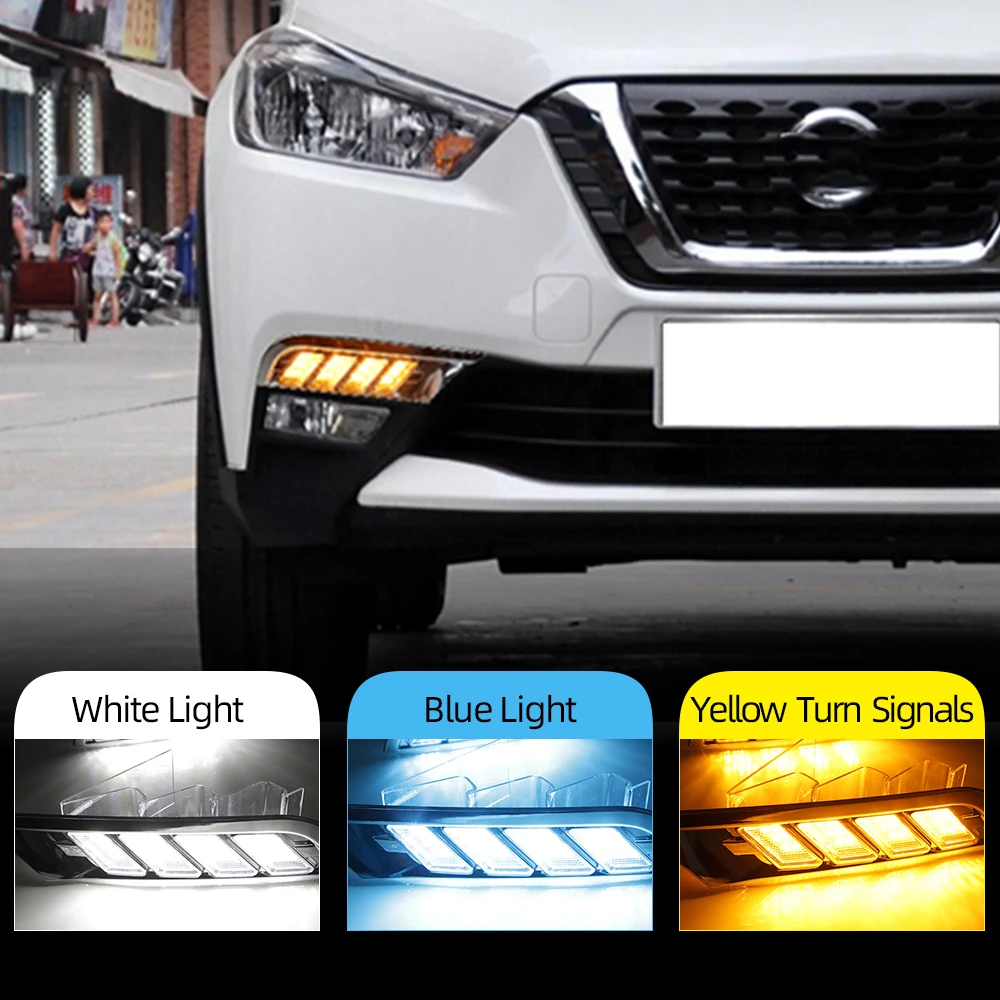 

1 Set LED DRL Daytime Running Lights For Nissan Kicks 2017 2018 2019 with yellow turn Signal Daylight fog lamp