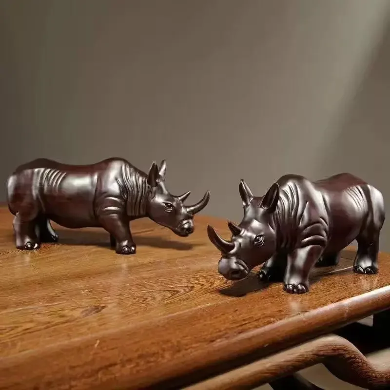 

MOYU Ebony Wood Carved Rhinoceros Decoration Solid Wood Carved Animal Home Decoration Office Desktop Decoration Mahogany Crafts
