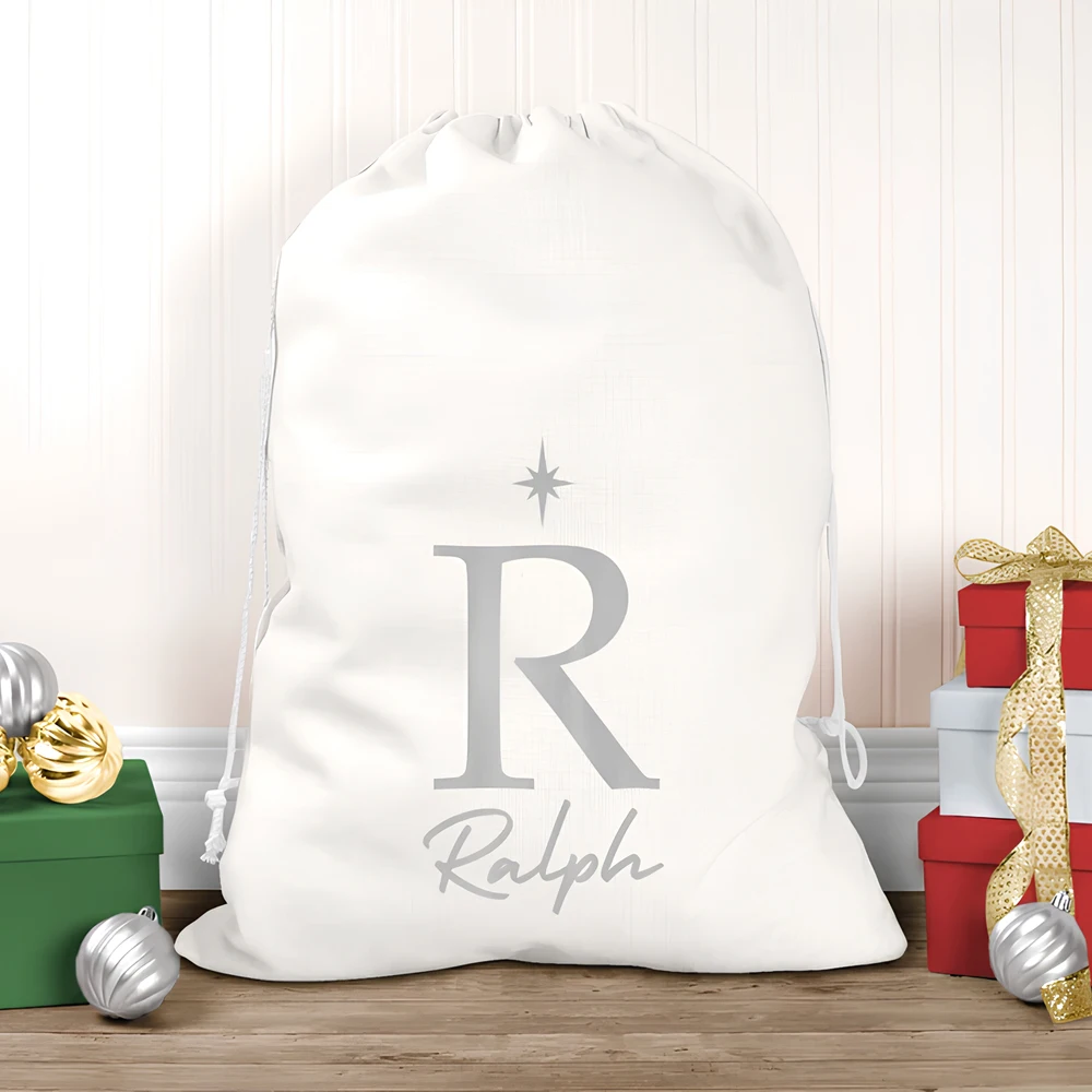 Personalized Drawstring Bag, Custom Christmas Sack, Personalized Names Gift Bag, Christmas Santa