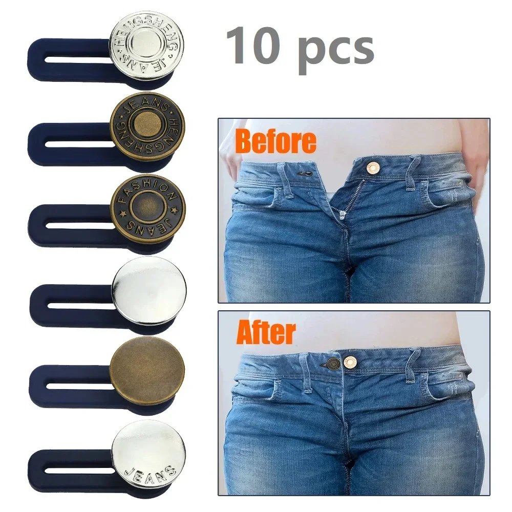 

10pcs Metal Button Extender For Pants Jeans Free Sewing Adjustable Retractable Waist Extenders Button Waistband Expander