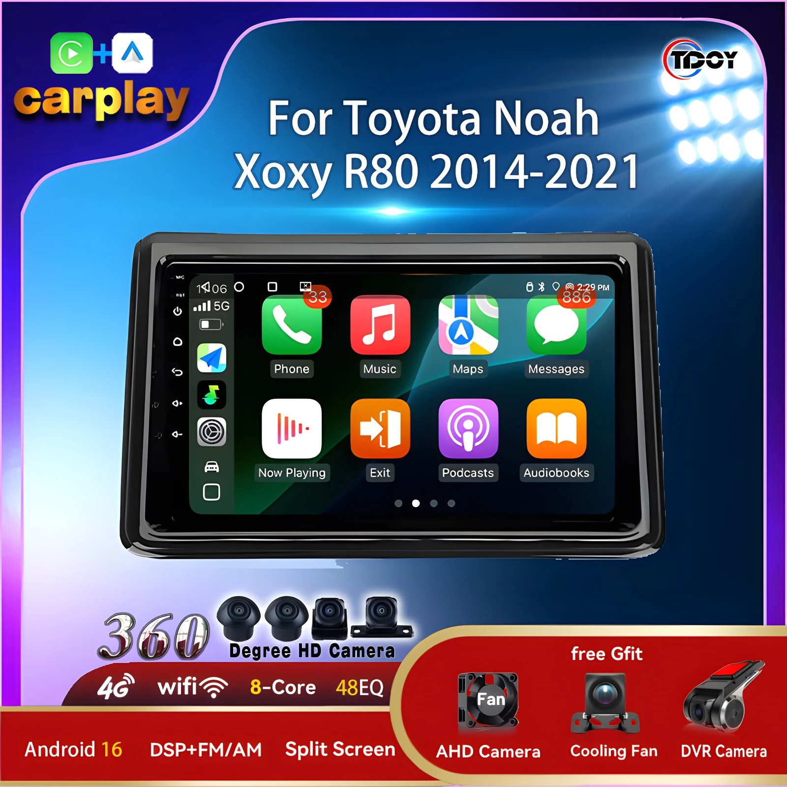 

Autoradio For Toyota Noah Xoxy R80 2014-2021 Multimedia Automotive Carplay Android Auto Wireless Car Radio Android 15 Player