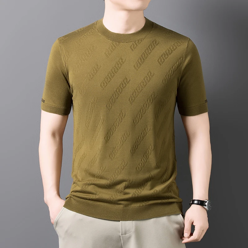 

Lyocell 100% Men Tees Summer 2025 Trendy Fashion Thin Breathable Tops Male Short Sleeve Knitwear Casul O-Neck Knit Tee Shirts
