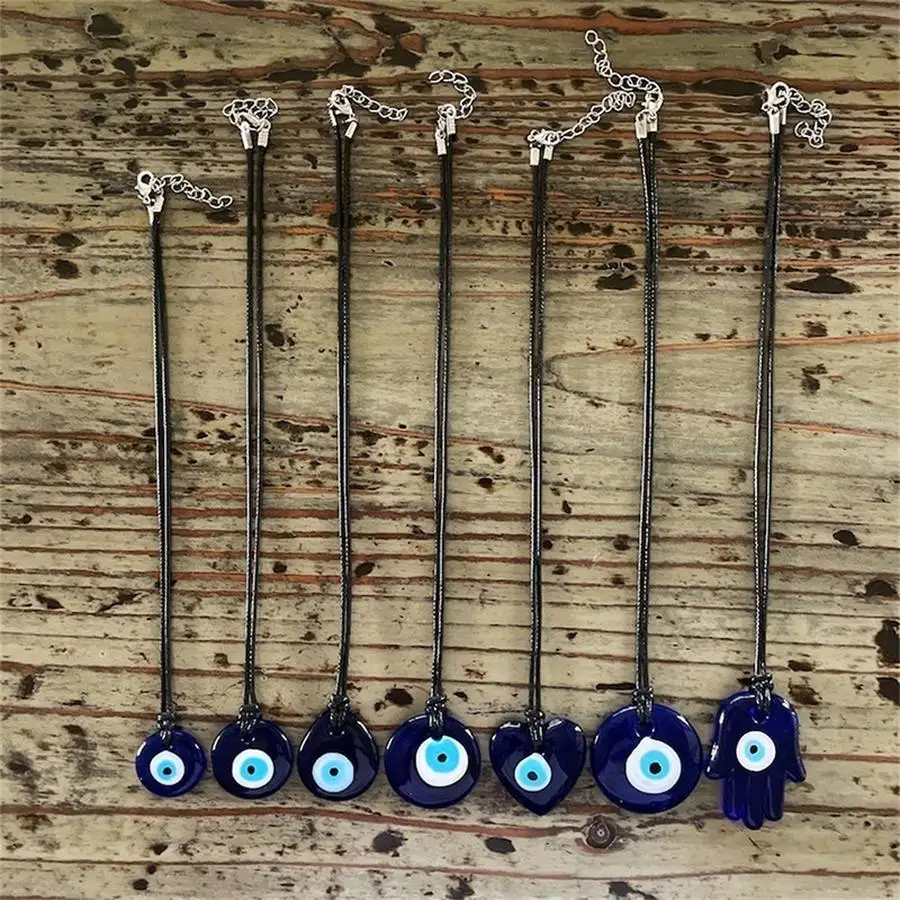 1/5/10/20/50/100pcs Glass Blue Turkish Pendant Wall Hanging Murano Necklace Black Corde Wall Decor Handmade Room Car Gift Love M