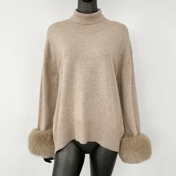 2024 Maglione Donna Autunno Inverno Nuove maniche moda Naturale Vera pelliccia di volpe Cappotto Slim Fit Maglioni Pelliccia Maglieria Pull Femme Vintage