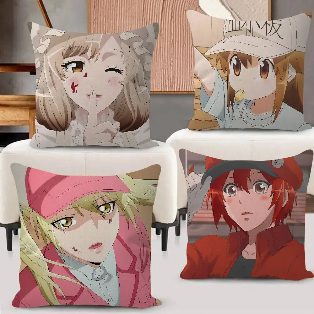 Manga Cells At Work Cute Girl Pillow Case For 45x45cm 40x40cm 30x30cm 50x50cm 55x55cm Square Home Pillowcase Case