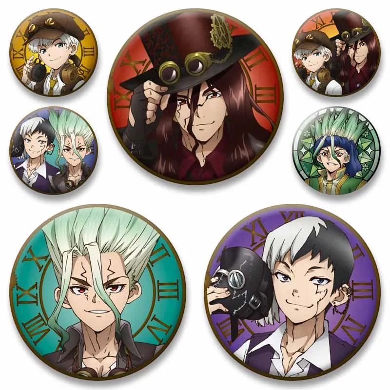 Gen Asagiri Ginrou Senku Chrome Kohaku Cartoon Badge Round Anime Figure Brooch Cosplay Jewlery Pin Clothes Hat Backpack Ornament