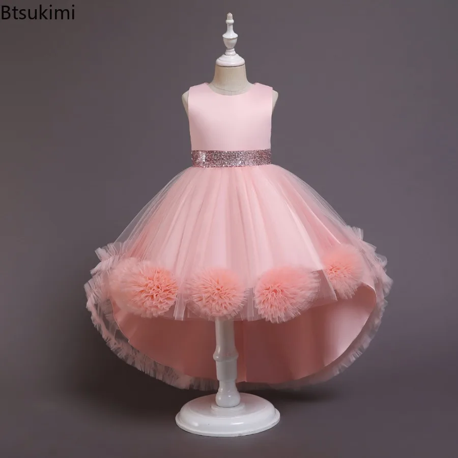 Baby Girls Princess Tulle Flower Dress Sleeveless Tailed Ball Gown Elegant Pageant Party Dress for Piano Performance 3-10 Years