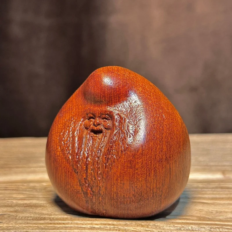 Ebony Carved Ornament Elderly Birthday Gift Solid Immortal Peach Red Wood Home Living Room Decoration