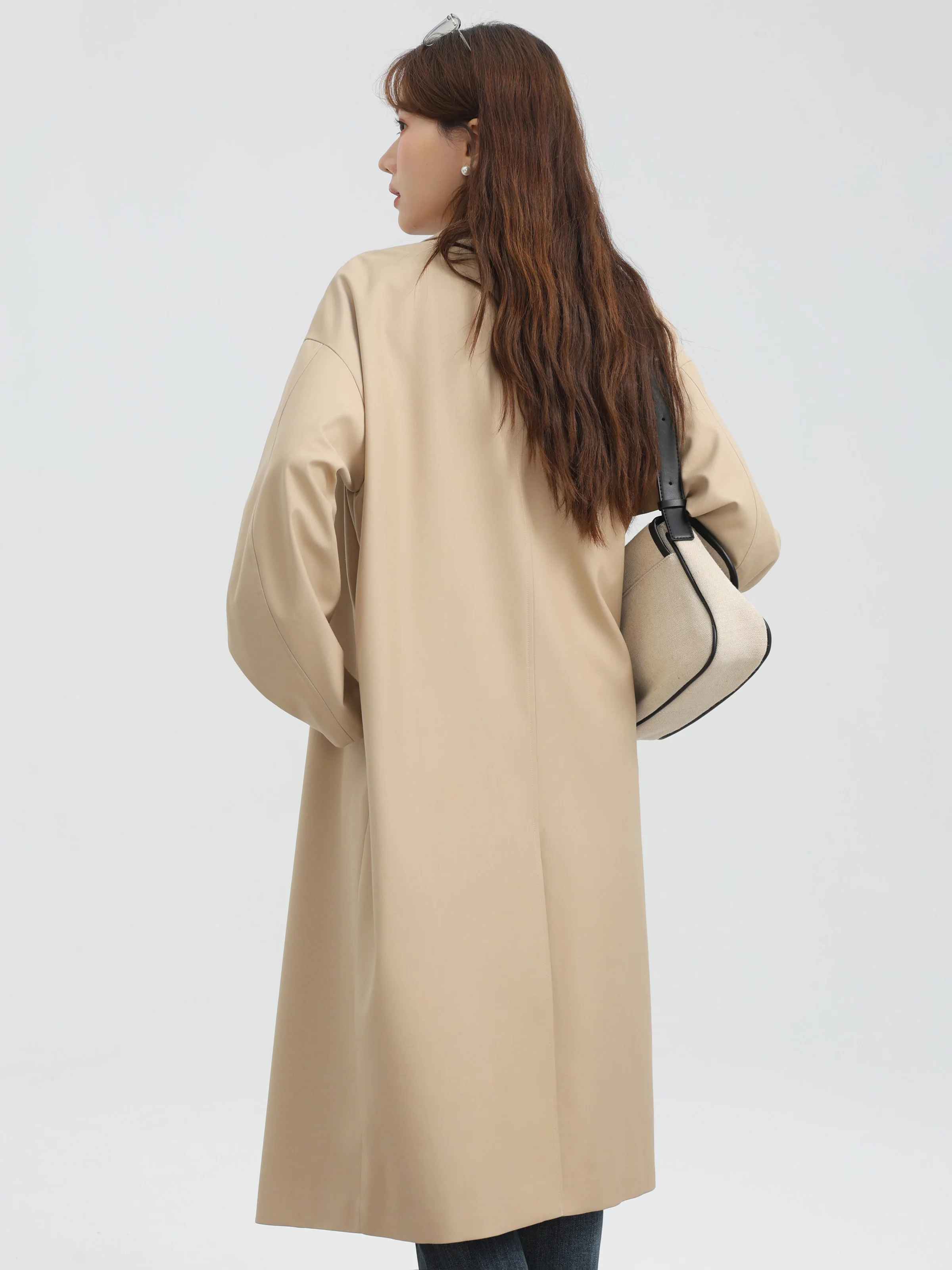 Loose Long Trench Coat Women Blazer Collar Casual Drop Shoulder Overcoat Autumn British Style Minimalist Outerwear Office Daily